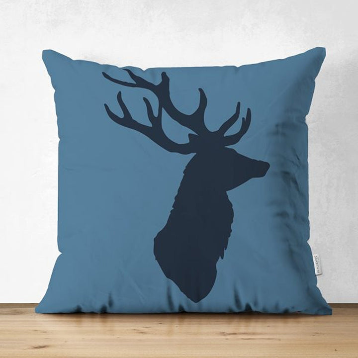 Christmas Pillow Cover|Xmas Deer Head Print Cushion Case|Solid Color Buckhorn Themed Throw Pillowcase|Winter Trend Housewarming Cushion Case