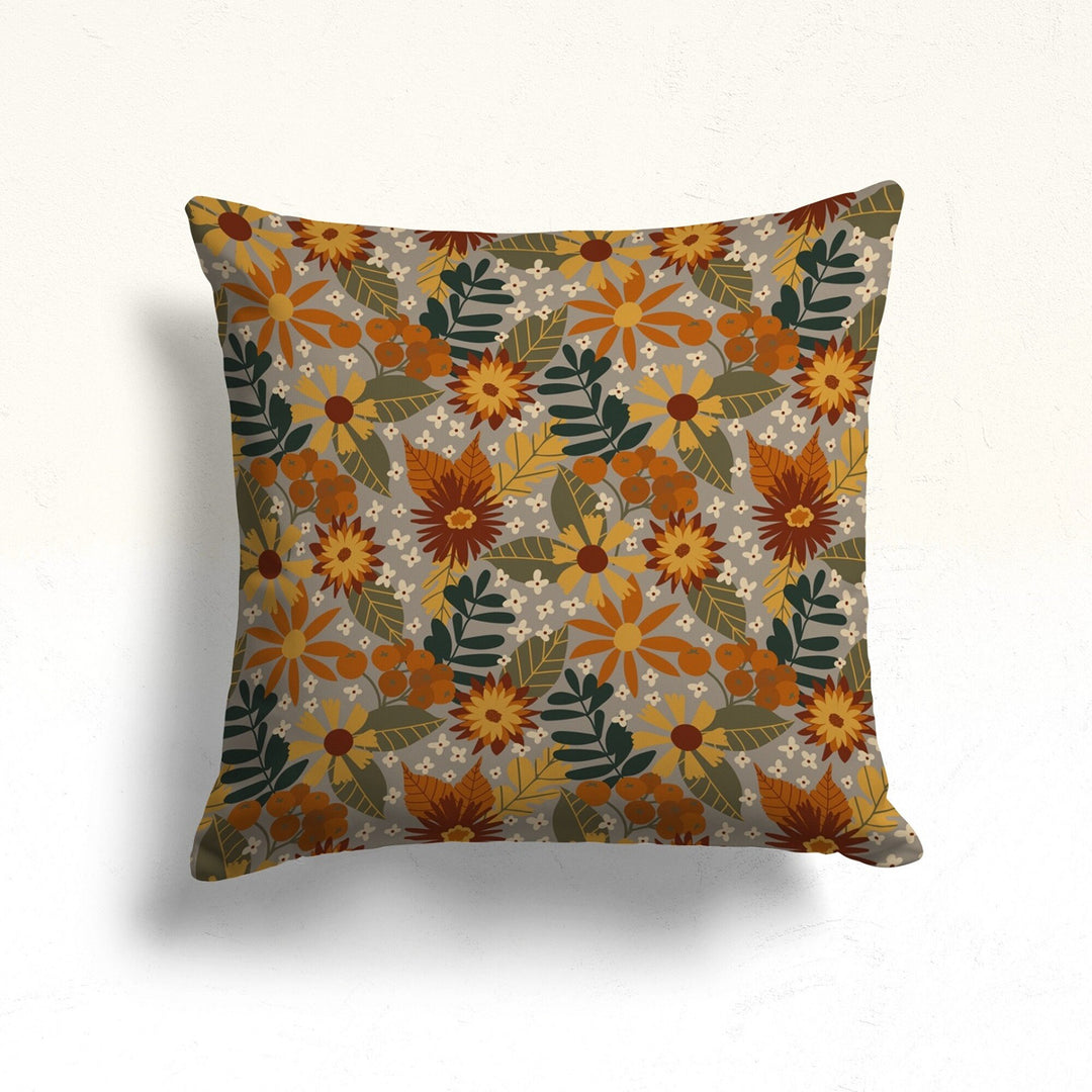 Fall Trend Pillow Cover|Dry Leaves Red Berries Throw Pillow|Autumn Cushion Case|Housewarming Autumn Home Decor|Farmhouse Style Fall Cushion