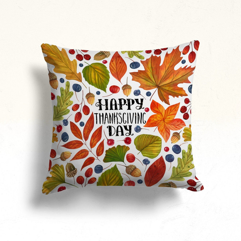 Thanksgiving Pillow Cover|Orange Green Leaf Drawing Throw Pillowtop|Fall Cushion Case|Housewarming Autumn Home Decor|Farmhouse Cushion Cover