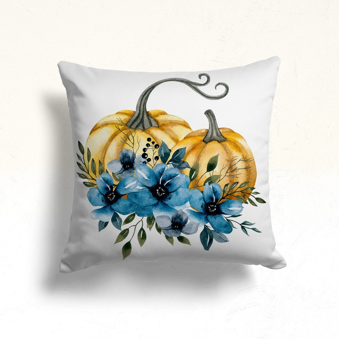 Fall Trend Pillow Cover|Sunflower and Floral Pumpkin Cushion Case|Blue Green Pumpkin Truck Throw Pillow Top|Autumn Outdoor Cushion Case