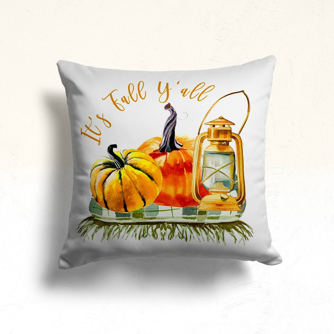 Its Fall Yall Pillow Cover|Autumn Cushion Case|Dog with Orange Pumpkin Throw Pillow|Pumpkin and Acorn Decor|Housewarming Autumn Pillowcase