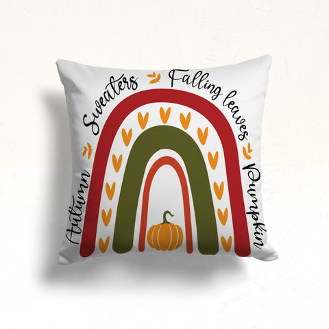 Fall Trend Pillow Cover|Autumn Cushion Case|Farmhouse Pumpkin and Fruits Throw Pillowcase|Housewarming Falling Leaves and Pine Cone Cushion