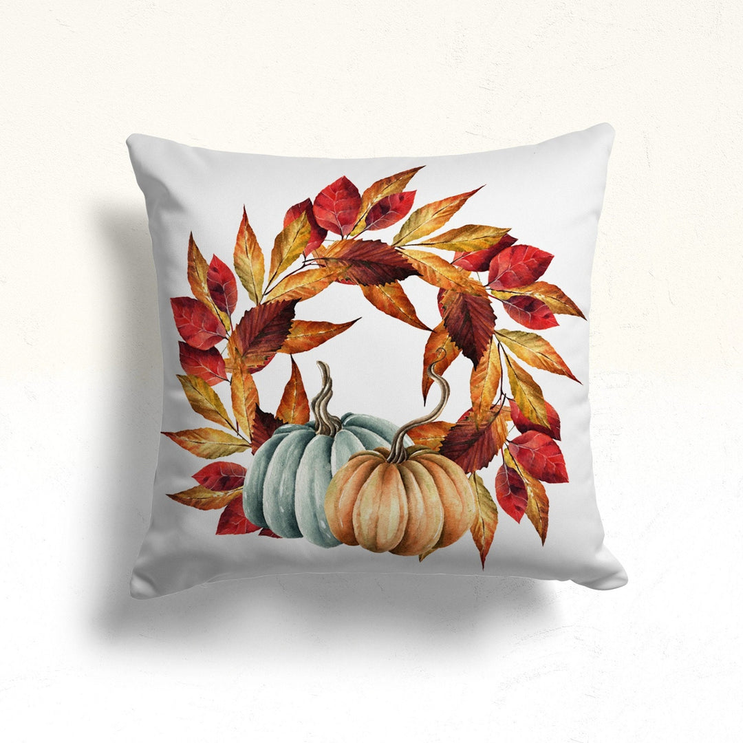 Fall Trend Pillow Cover|Autumn Cushion Case|Farmhouse Pumpkin and Fruits Throw Pillowcase|Housewarming Falling Leaves and Pine Cone Cushion