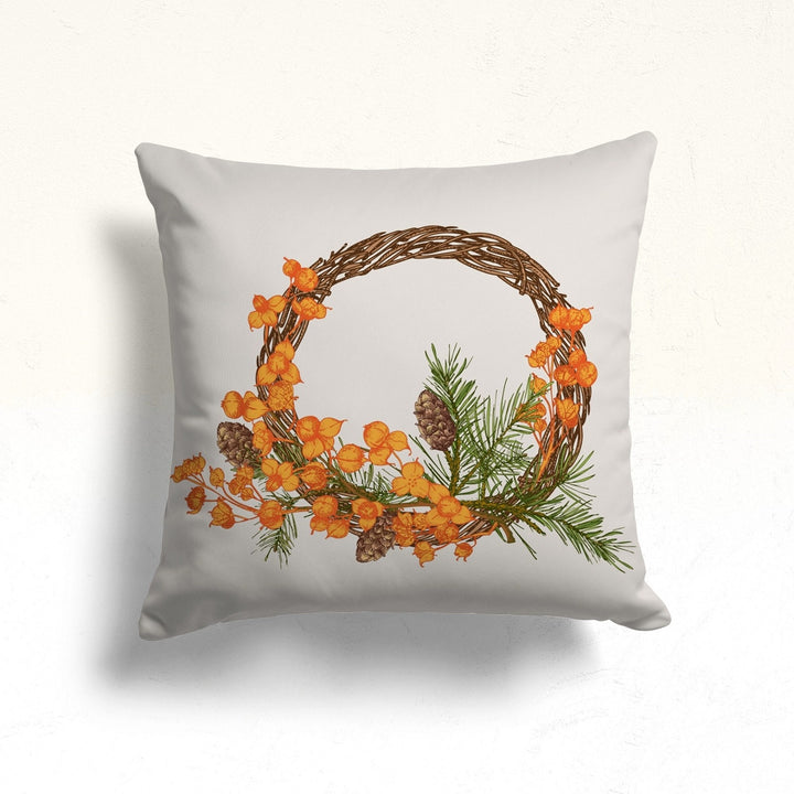 Fall Trend Pillow Cover|Autumn Cushion Case|Farmhouse Pumpkin and Fruits Throw Pillowcase|Housewarming Falling Leaves and Pine Cone Cushion