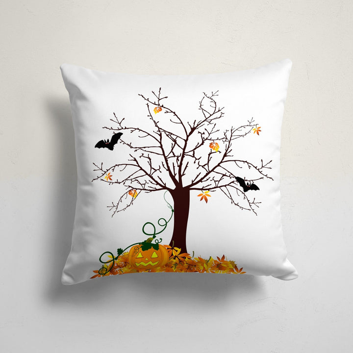 Halloween Pillowcase|Carved Pumpkin and Autumn Tree Cushion|Haunted House Cushion Cover|Pumpkin with Witch Hat|Bat Print Throw Pillow Cover