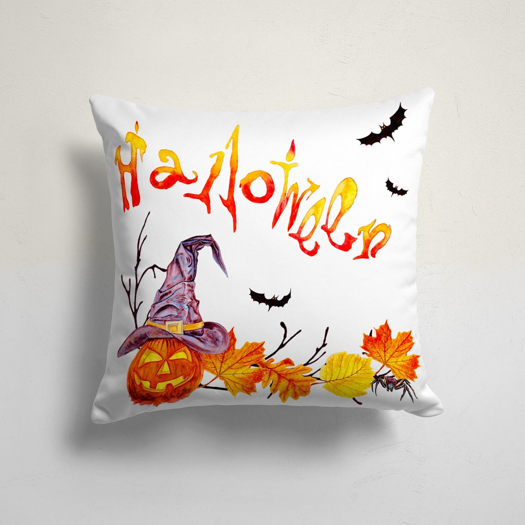 Halloween Pillowcase|Carved Pumpkin and Autumn Tree Cushion|Haunted House Cushion Cover|Pumpkin with Witch Hat|Bat Print Throw Pillow Cover