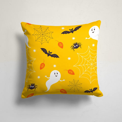 Halloween Pillowcase|Carved Pumpkin and Bat Print Orange Cushion|Moon and Trees Cushion Cover|Spider Web and Witch Hat|Throw Pillow Cover