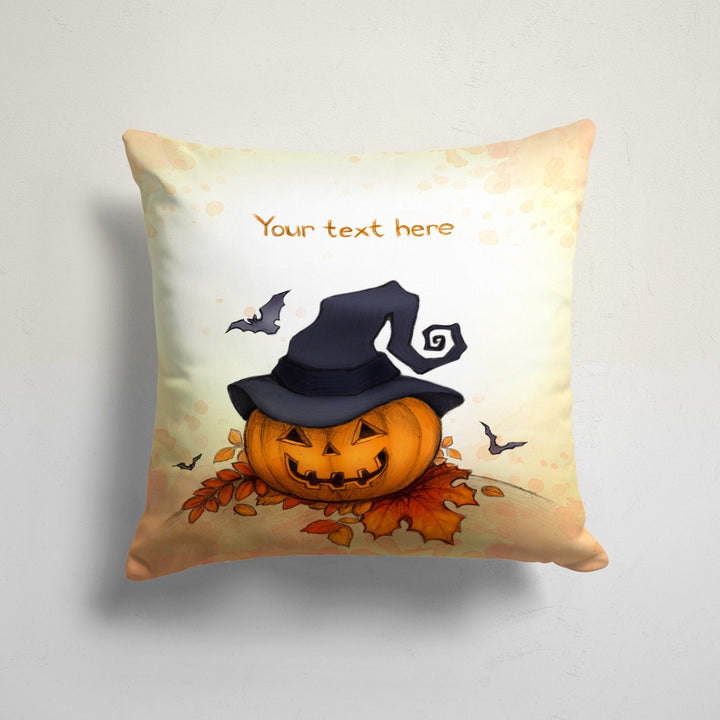 Halloween Pillow Case|Carved Orange Pumpkin and Bat Print Cushion|Skull on Zigzag Cushion Cover|Pumpkin with Witch Hat Outdoor Pillowtop