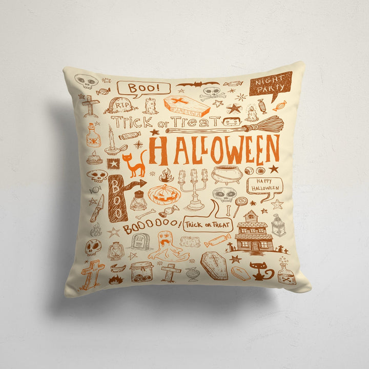 Halloween Pillow Case|Carved Orange Pumpkin and Bat Print Cushion|Skull on Zigzag Cushion Cover|Pumpkin with Witch Hat Outdoor Pillowtop