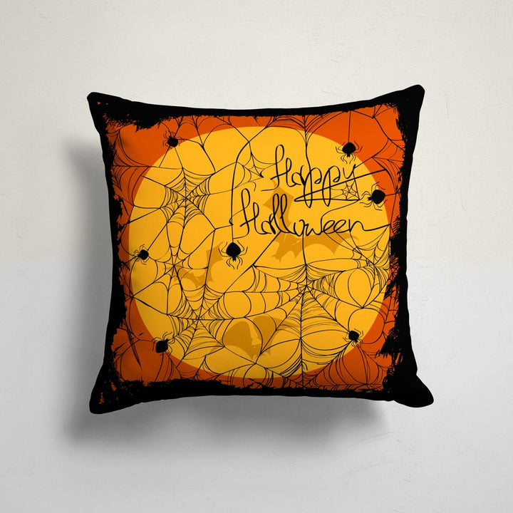 Happy Halloween Pillow Case|Fall Trend Bat and Spider Web Pillowcase|Autumn Cushion Case|Scary Orange Throw Pillowtop|Trick or Treat Decor