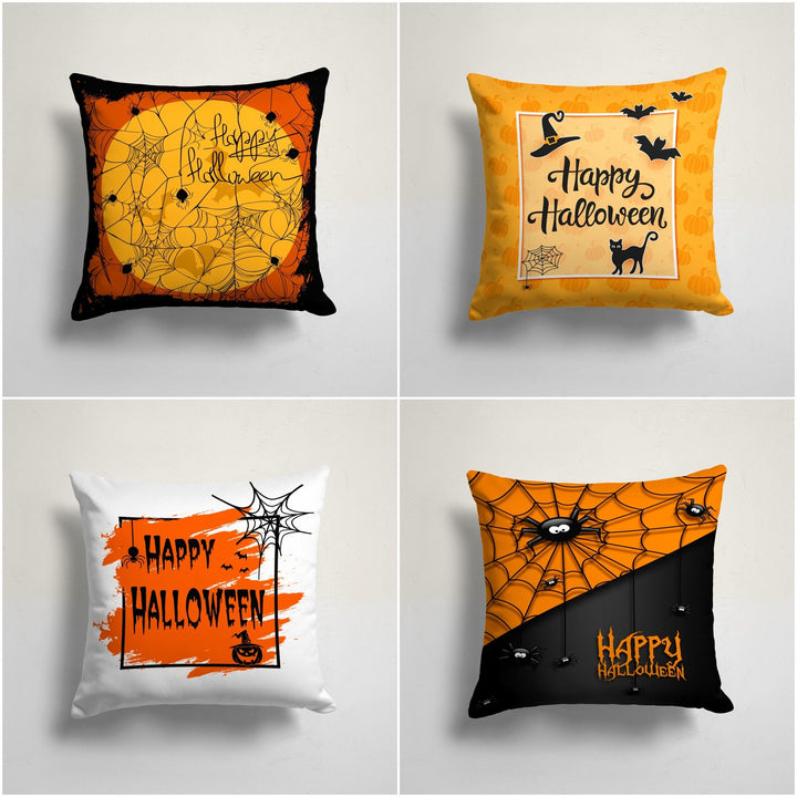 Happy Halloween Pillow Case|Fall Trend Bat and Spider Web Pillowcase|Autumn Cushion Case|Scary Orange Throw Pillowtop|Trick or Treat Decor