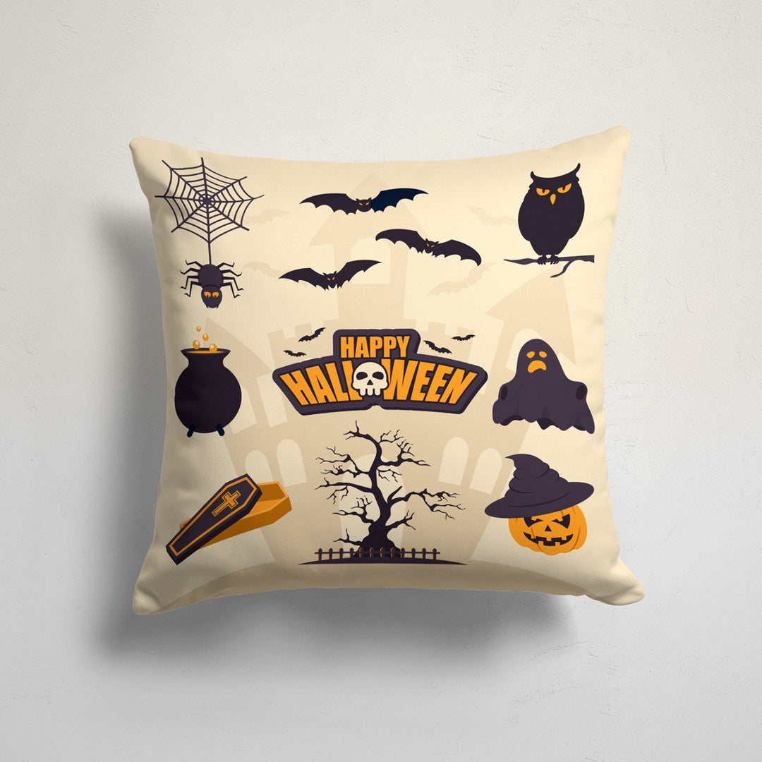 Happy Halloween Pillow Top|Fall Trend Haunted House and Spider Web Pillowcase|Autumn Cushion Case|Scary Throw Pillow|Halloween Party Decor