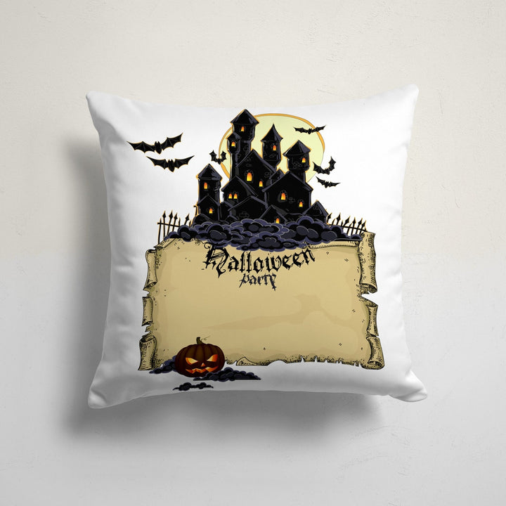 Happy Halloween Pillow Top|Fall Trend Haunted House and Spider Web Pillowcase|Autumn Cushion Case|Scary Throw Pillow|Halloween Party Decor