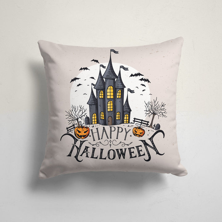 Happy Halloween Cushion Cover|Fall Trend Carved Pumpkin and Haunted House Pillowcase|Cat Print Throw Pillow Cover|Halloween Party Decor