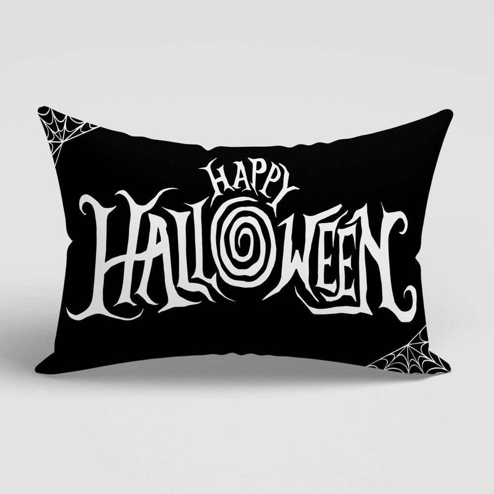 Halloween Cushion Case|Carved Pumpkin Truck and Haunted House Lumbar Pillowcase|Black White Fall Pillow Cover|Happy Halloween Party Decor