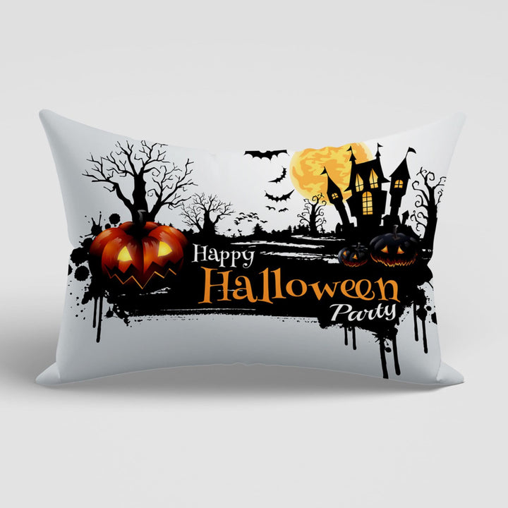 Halloween Cushion Case|Carved Pumpkin Truck and Haunted House Lumbar Pillowcase|Black White Fall Pillow Cover|Happy Halloween Party Decor