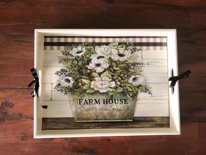 Rustic Farmhouse Serving Tray|Hand Painted Wooden Tray|Table Serving Decor|Custom Farm Decor|Kitchen Tray Gift for Women|Housewarming Gift