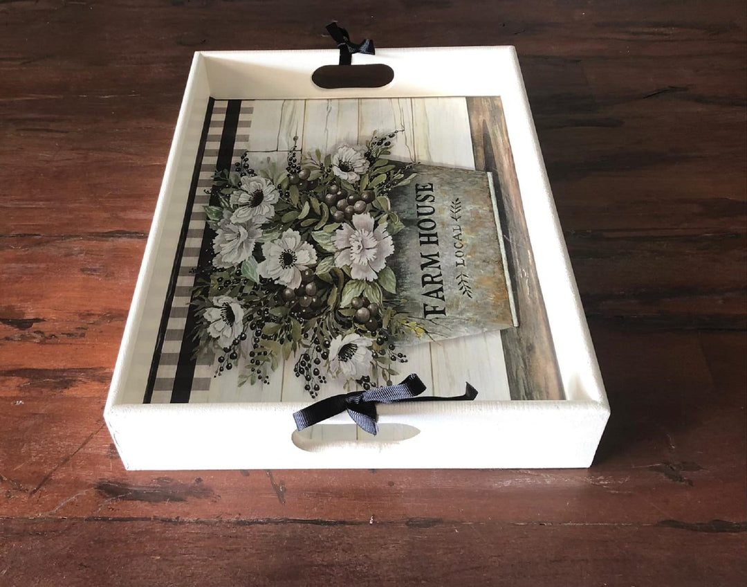 Rustic Farmhouse Serving Tray|Hand Painted Wooden Tray|Table Serving Decor|Custom Farm Decor|Kitchen Tray Gift for Women|Housewarming Gift