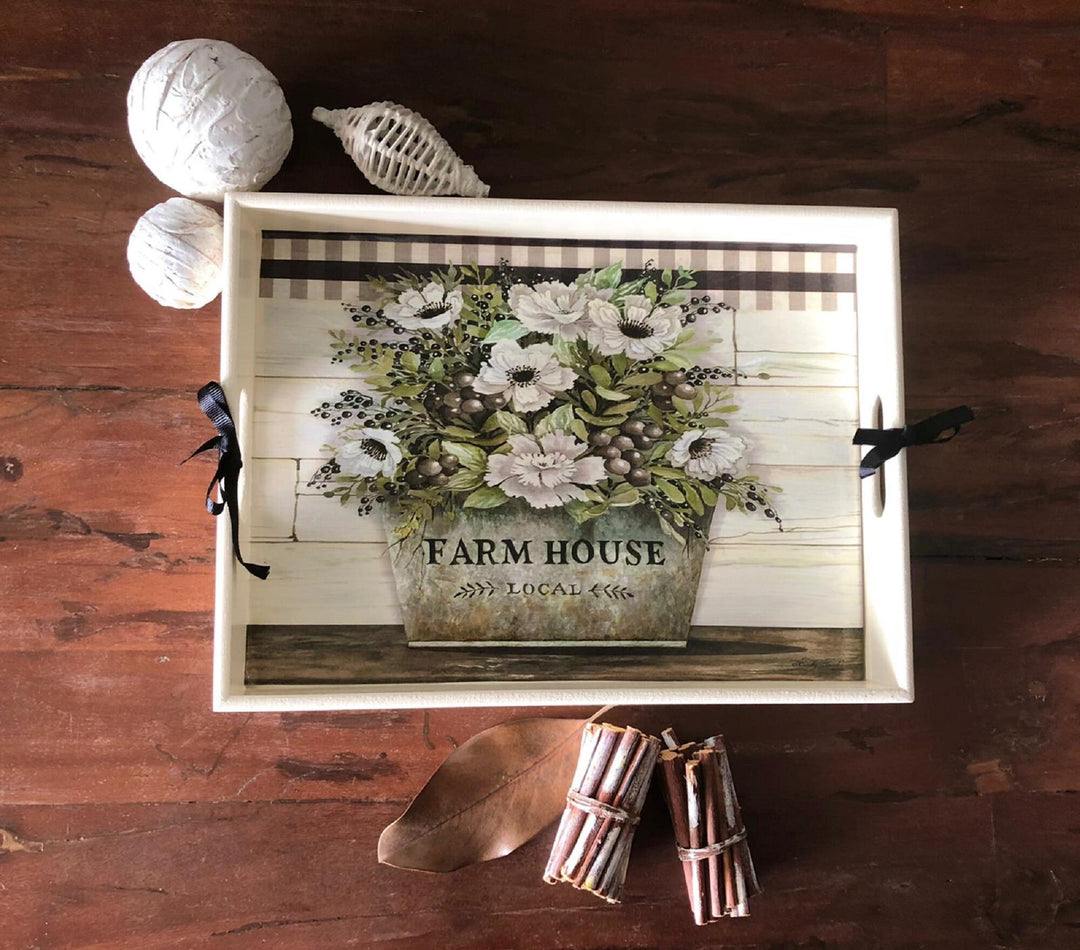 Rustic Farmhouse Serving Tray|Hand Painted Wooden Tray|Table Serving Decor|Custom Farm Decor|Kitchen Tray Gift for Women|Housewarming Gift