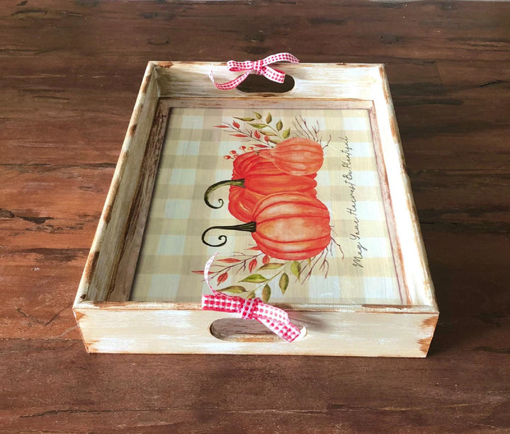 Thanksgiving Serving Tray|Fall Pumpkin Tray|Hand Painted Wooden Tray|Autumn Harvest Pumpkins|Halloween Home Decor|Custom Table Decor Gift