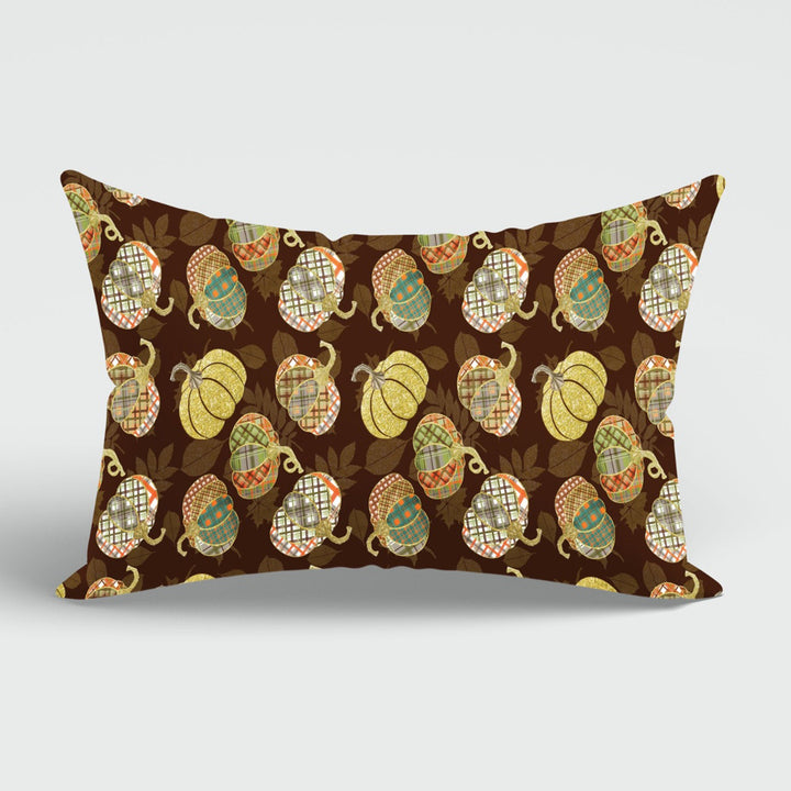 Fall Trend Cushion Case|Autumn Lumbar Pillow Cover|Thanksgiving Pillow Case|Pumpkin and Flower Pillowcase|Rectangle Plaid Fall Pillowtop