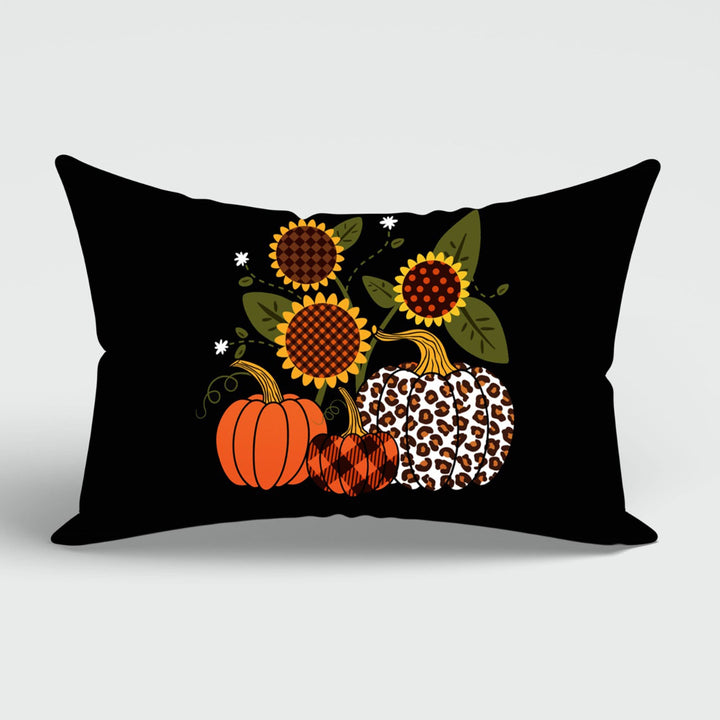 Fall Trend Cushion Case|Autumn Lumbar Pillow Cover|Thanksgiving Pillow Case|Checkered Pumpkin, Sunflower Cushion|Rectangle Lumbar Pillowtop