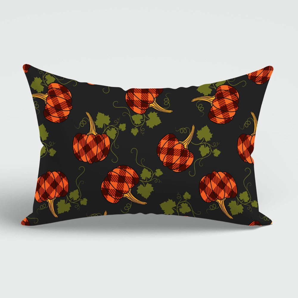 Fall Trend Cushion Case|Autumn Lumbar Pillow Cover|Thanksgiving Pillow Case|Checkered Pumpkin, Sunflower Cushion|Rectangle Lumbar Pillowtop