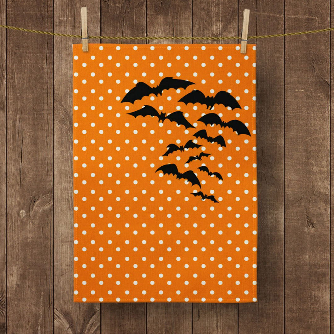 Halloween Kitchen Towel|Ghost Print Dish Towel|Bat and Happy Halloween Hand Towel|Decorative Tea Towel|Autumn Trend Orange Black Hand Towel