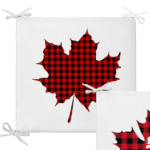 Set of 4 Xmas Chair Pads and 1 Table Runner|Winter Trend Checkered Xmas Leaves Seat Pad Tablecloth|Plaid Xmas Deer Chair Cushion Tabletop