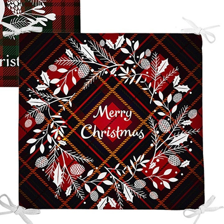 Set of 4 Xmas Chair Pads and 1 Table Runner|Merry Christmas Deer Seat Pad and Tablecloth|Plaid Happy New Year Chair Cushion and Tabletop