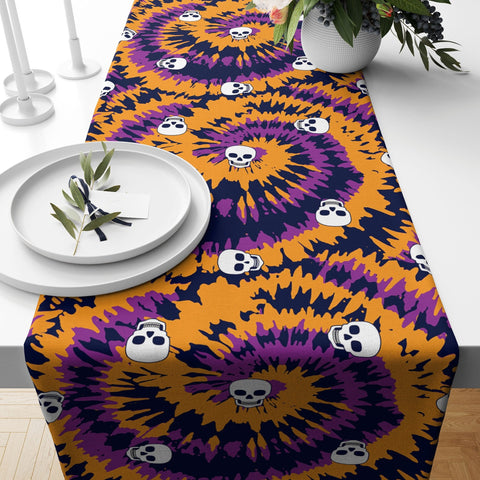 Halloween Table Runner|Pumpkin and Skull Tablecloth|Black Cat and Witch Hat Home Decor|Floral Carved Pumpkin Tabletop|Halloween Party Decor