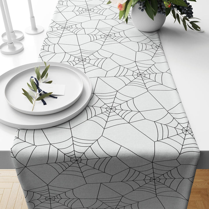 Halloween Table Runner|Ghost and Spider Web Print Tablecloth|Haunted House Tabletop|Pumpkin and Boo Home Decor|Scary Halloween Table Decor