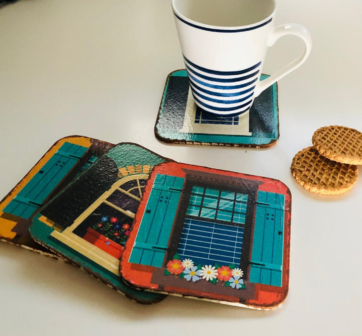 Vintage Window Box Coaster Set of 5|Handmade New Home Gift|Wood Drink Coaster|Autumn Spring Table Decor|Tea Coffee Table Mat|Christmas Gift