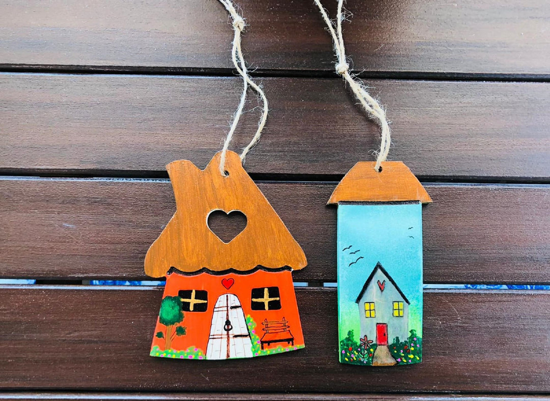 Set of 3 Home Shaped Wooden Decor|Hand Painted Balcony Decor|Housewarming Gardening Gift|Christmas Ornament Gift For Her|Custom Wall Decor