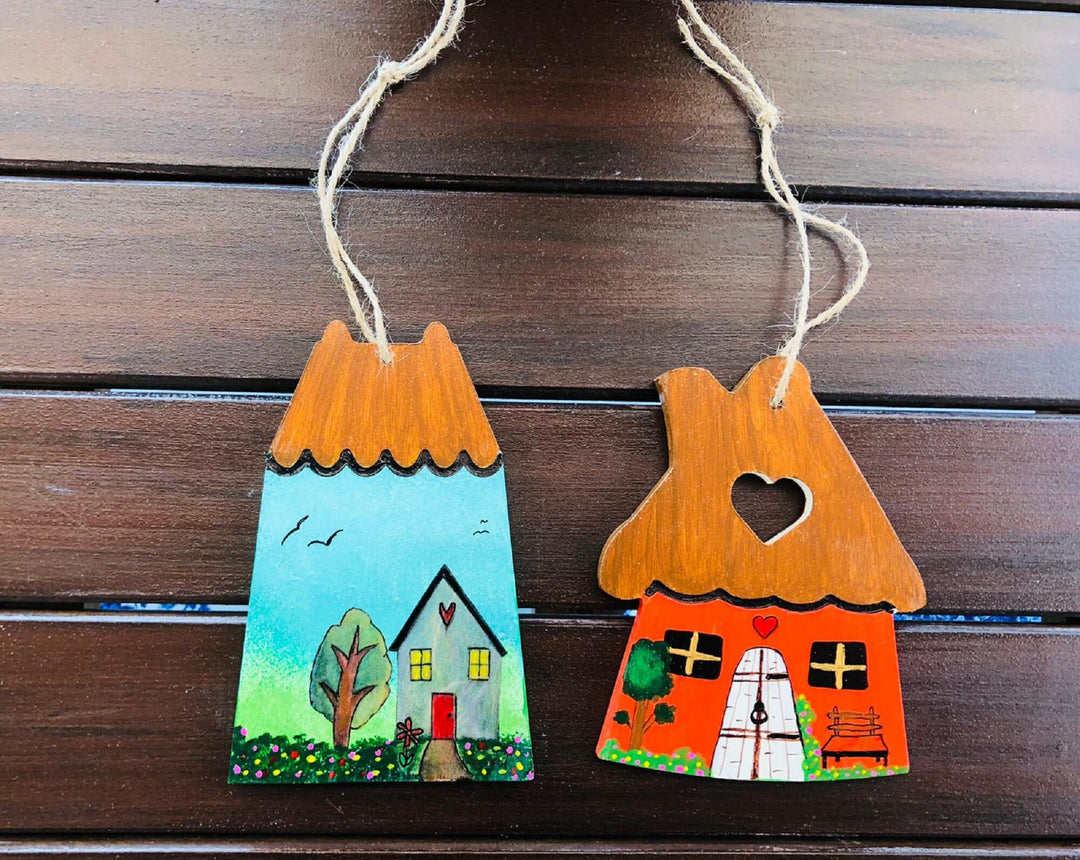 Set of 3 Home Shaped Wooden Decor|Hand Painted Balcony Decor|Housewarming Gardening Gift|Christmas Ornament Gift For Her|Custom Wall Decor