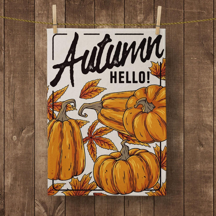 Fall Trend Kitchen Towel|Pumpkin Season Dish Towel|Happy Thanksgiving Hand Towel|Decorative Towel|Sunflower Tea Towel|Autumn Hello Towel