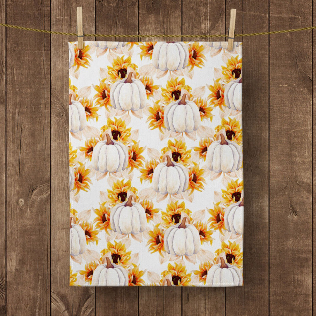 Fall Trend Kitchen Towel|Pumpkin Season Dish Towel|Happy Thanksgiving Hand Towel|Decorative Towel|Sunflower Tea Towel|Autumn Hello Towel