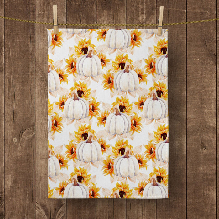 Fall Trend Kitchen Towel|Pumpkin Season Dish Towel|Happy Thanksgiving Hand Towel|Decorative Towel|Sunflower Tea Towel|Autumn Hello Towel