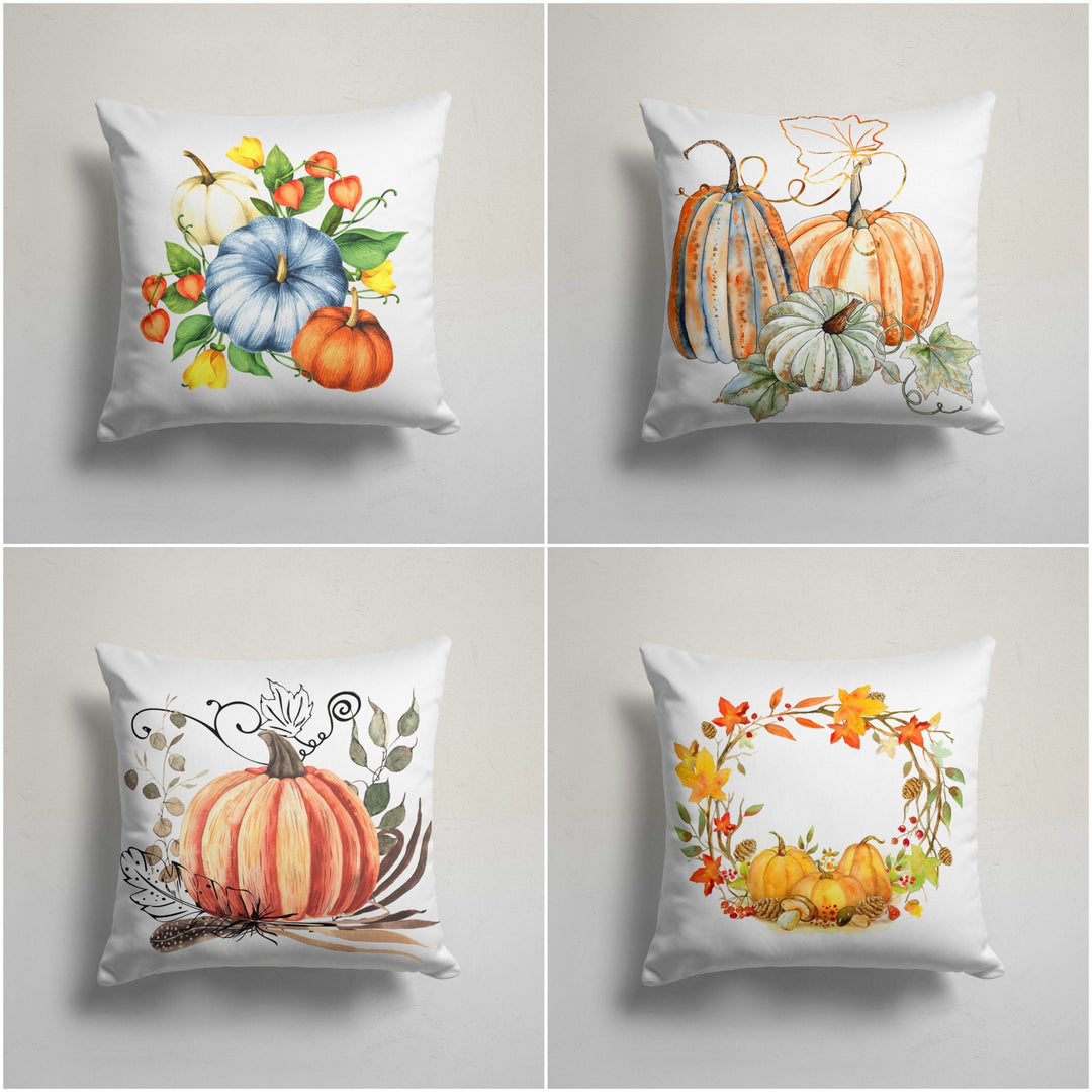 Pumpkin Pillow Cover|Orange Gray Blue Pumpkin Throw Pillowtop|Fall Cushion Case|Housewarming Autumn Home Decor|Farmhouse Style Cushion Cover