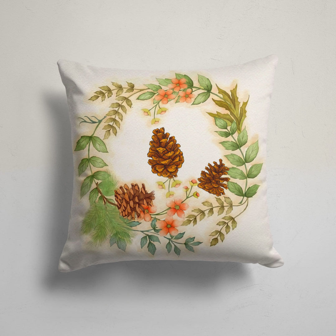 Fall Trend Pillow Cover|Autumn Leaf Drawing Throw Pillowtop|Gnome Print Fall Cushion Case|Housewarming Autumn Cushion Cover with Pine Cone