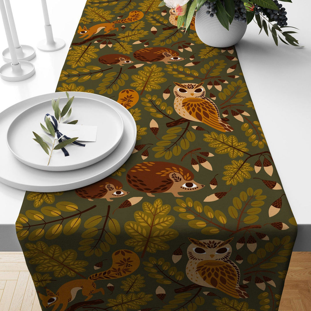 Fall Trend Table Runner|Flower Drawing Tablecloth|Leaf and Flower Print Table Decor|Farmhouse Style Tabletop|Housewarming Fall Home Decor