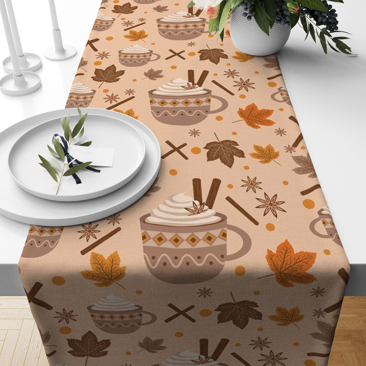 Fall Trend Table Runner|Flower Drawing Tablecloth|Dry Leaf and Autumn Tree Table Decor|Farmhouse Style Tabletop|Housewarming Fall Home Decor