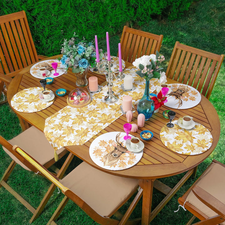 Fall Runner & Placemat Set|Fall Trend Table Decor|Set of 6 Supla Table Mat|Dry Yellow Leaves Autumn Tabletop and American Service Underplate