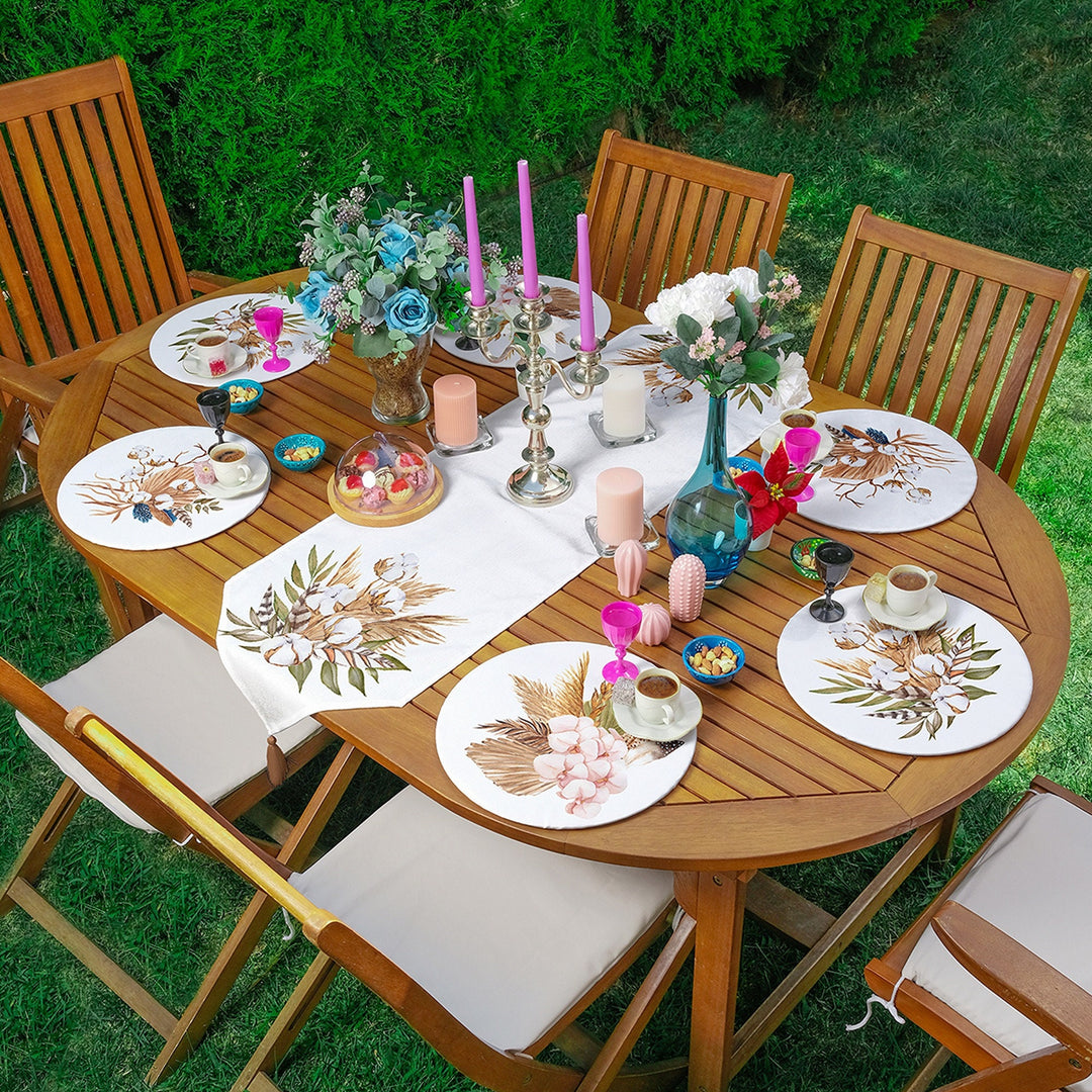 Fall Runner & Placemat Set|Fall Trend Table Decor|Set of 6 Supla Table Mat|Floral Dry Leaves Autumn Tablecloth American Service Underplate