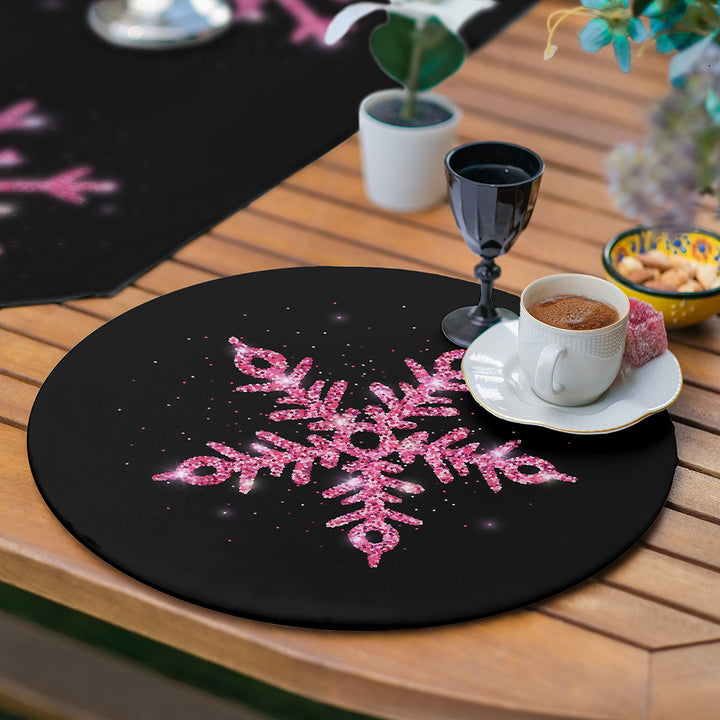 Winter Trend Runner & Placemat Set|Xmas Table Decor|Set of 6 Supla Table Mat|Pink Snowflake Tablecloth and American Service Underplate