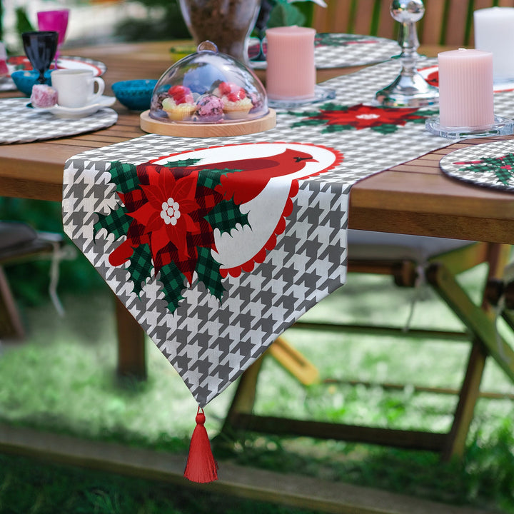 Winter Trend Runner & Placemat Set|Cardinal Bird Table Decor|Set of 6 Supla Table Mat|Poinsettia Tablecloth and American Service Underplate