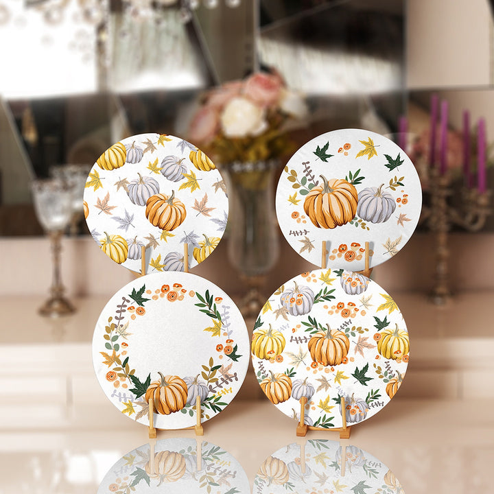 Fall Trend Placemat|Set of 4 Autumn Supla Table Mat|Farmhouse Orange Gray Pumpkin Round Dining Underplate|Housewarming Pumpkin Coaster Set