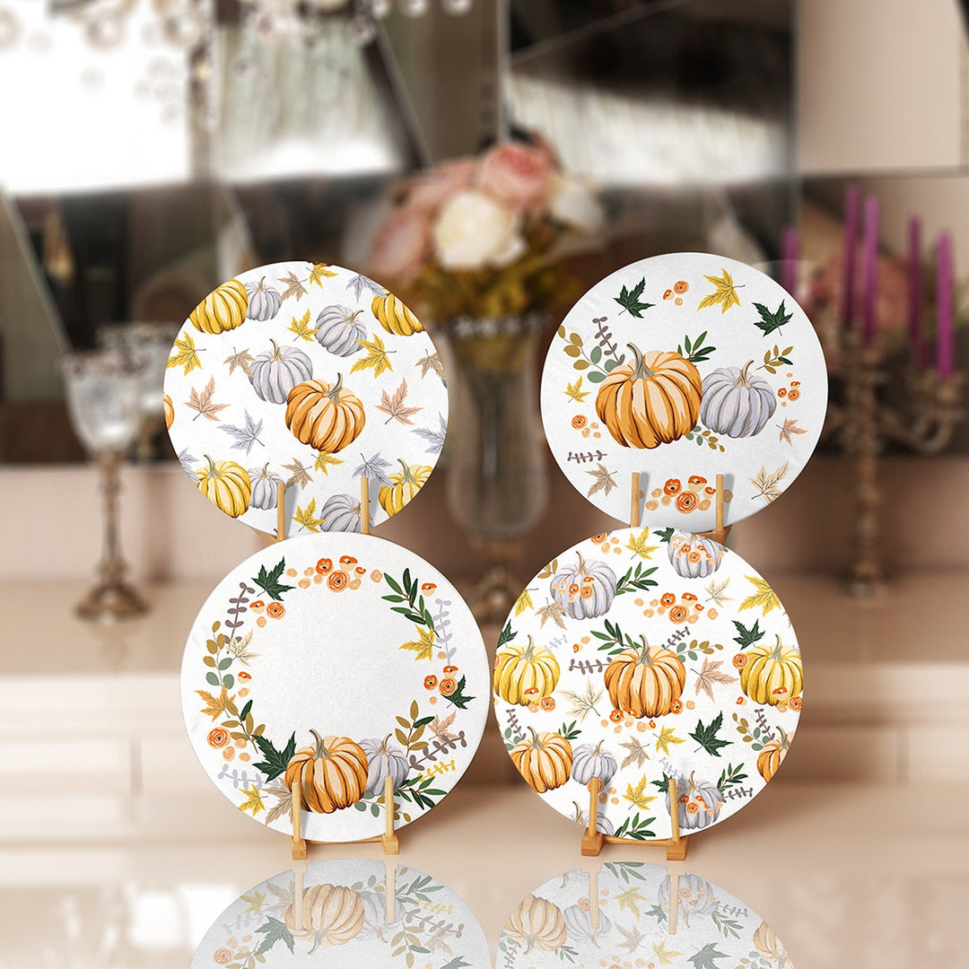 Fall Trend Placemat|Set of 4 Autumn Supla Table Mat|Farmhouse Orange Gray Pumpkin Round Dining Underplate|Housewarming Pumpkin Coaster Set