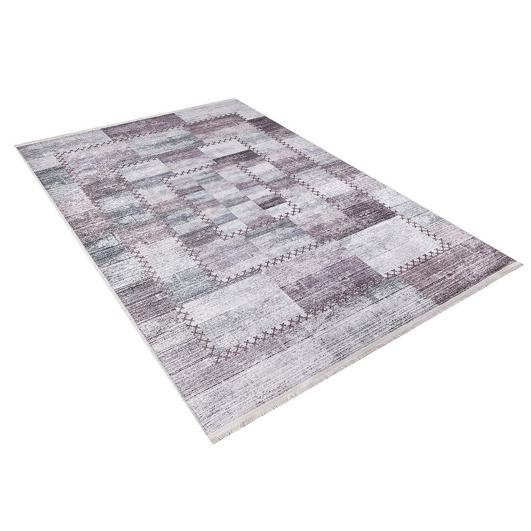 Patchwork Style Rug|Machine-Washable Non-Slip Rug|Abstract Gray Purple Washable Carpet|Decorative Area Rug|Multi-Purpose Anti-Slip Carpet