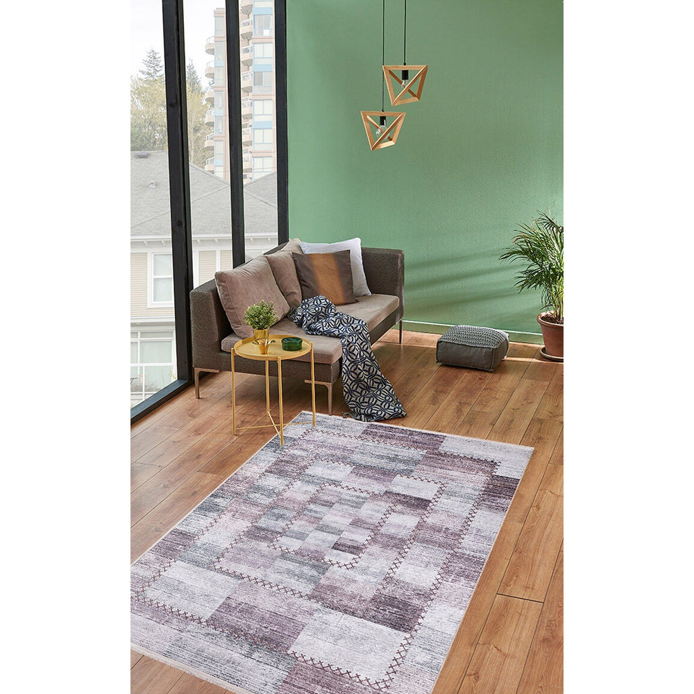 Patchwork Style Rug|Machine-Washable Non-Slip Rug|Abstract Gray Purple Washable Carpet|Decorative Area Rug|Multi-Purpose Anti-Slip Carpet